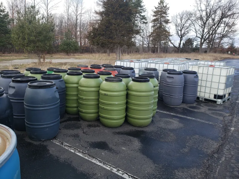 Rain Barrels & rain totes of various colors