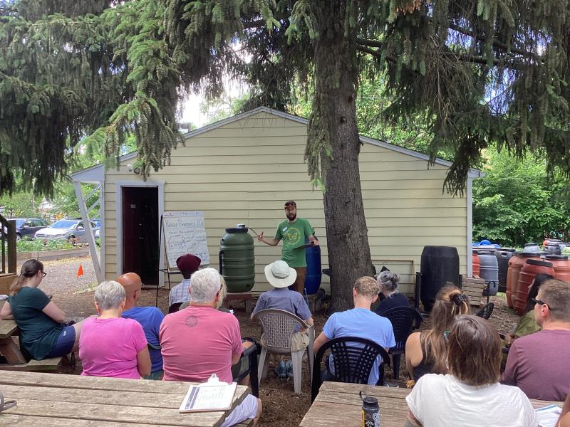 Rain barrel work shop at Growing Hope Urban Farm