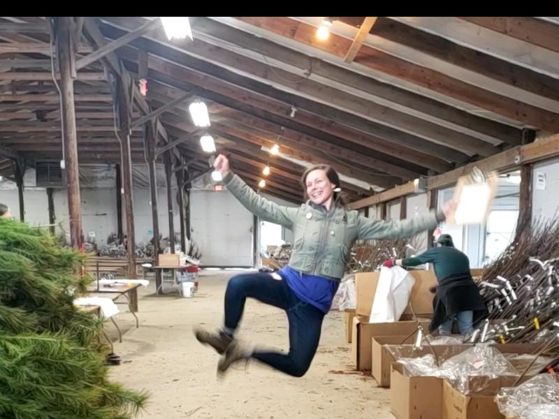 Tree sale Volunteer leaps for joy 