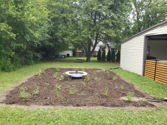 Stage six of community member's rain garden transformation