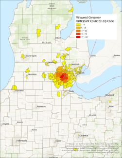 Map of milkweed giveaway participants