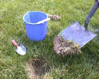 Home soil testing with shovel and bucket