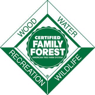 American Tree Farm System logo - Certified Family Forest: Wood, Water, Recreation, Wildlife