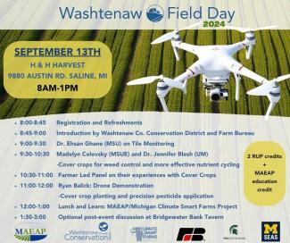 agenda for field day 2024: tile monitoring, cover crops, and drone demo