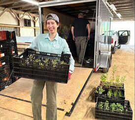 Staff unloading native plants from trailer