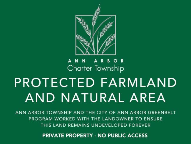 Ann Arbor Charter Township - Protected Farmland and Natural Area sign
